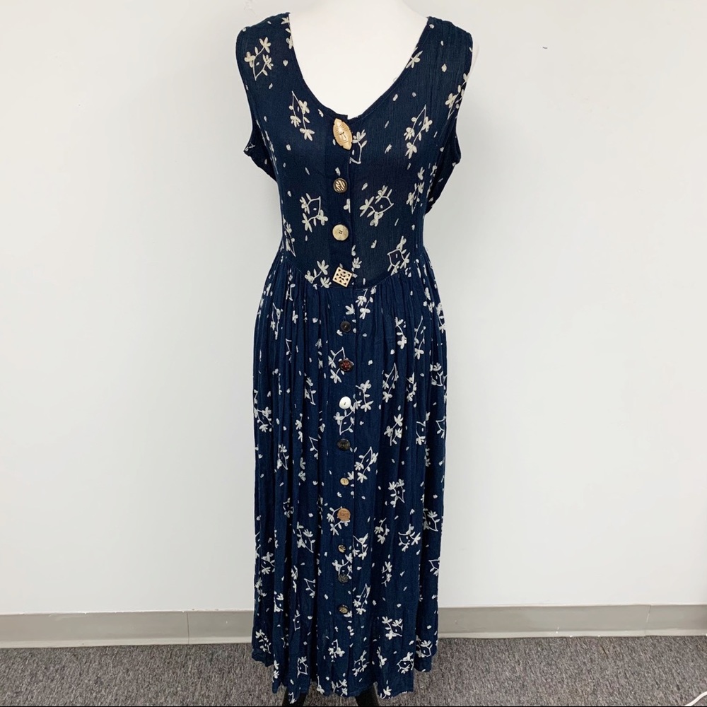 Vintage 24 Karat boho floral maxi dress Sz L - Picture 10 of 11